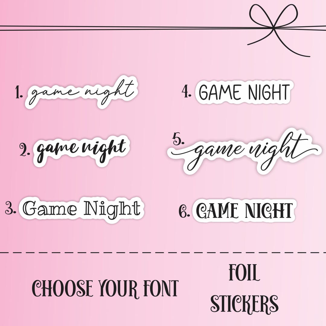Game Night Script Foiled Game Night Script Planner Stickers, Clear or White Family Game ...