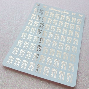 Foiled Cutlery Icon Planner Stickers, Knife & Fork Icons, White or Clear Foil Icon Stickers, Meal Plan Breakfast Lunch Dinner Icons, RS085
