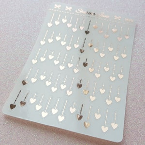 Foiled Hanging Heart Clear Overlay Decorative Foil Planner Stickers, Hanging Heart Baubles, String Heart Stickers, Dainty Delicate Fancy