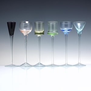 Six Mixed Harlequin Cordial or Shot Glass c1915