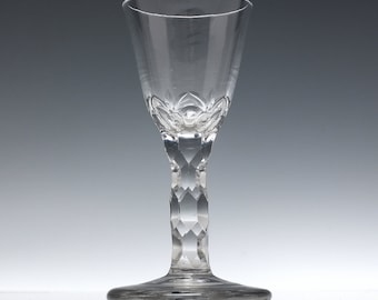 18世紀イギリス製、ファセットカットの金縁ワイングラス（1780年頃