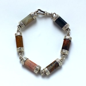 Antique Victorian Scottish Silver Barrel and Agate Bracelet c1880