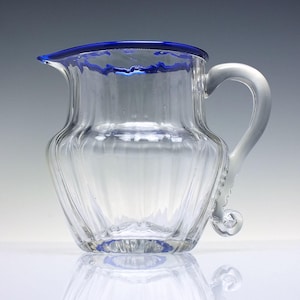 Georgian Glass Water Jug With Blue Applied Rim c1810