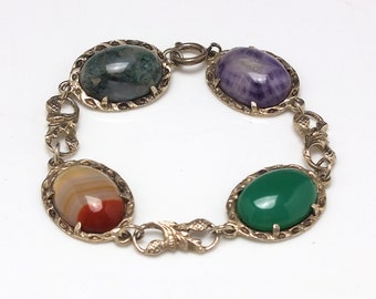 Antique Victorian Scottish Silver Thistle and Agate Bracelet c1920