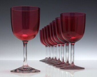 Set of Nine 19th Century Cranberry Wine Glasses c1890