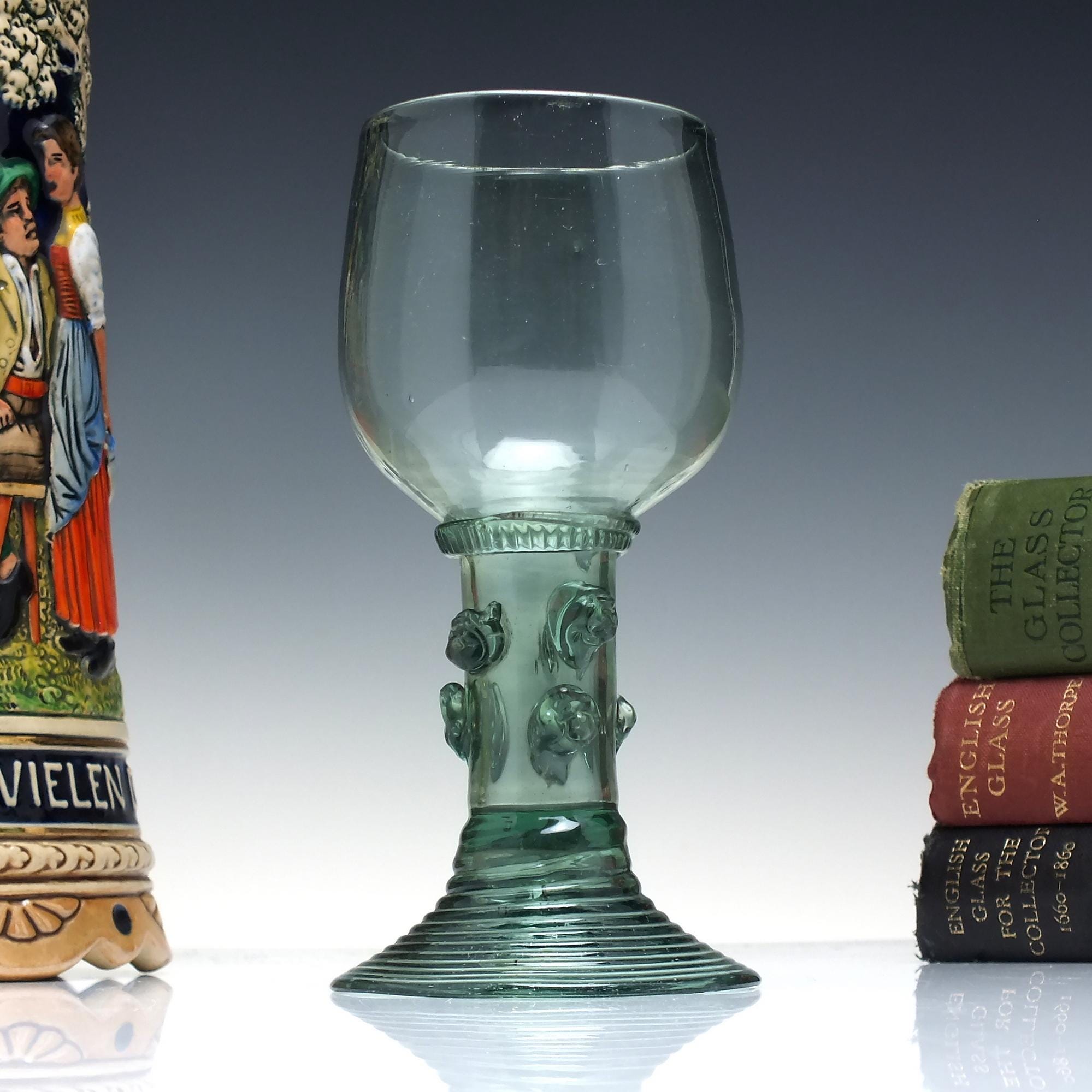 18th Century Green English Export Wine Roemer Glass With Hollow