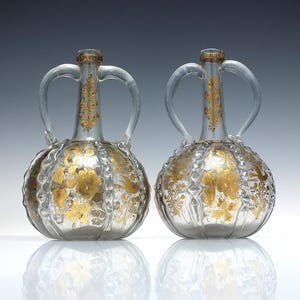 Pair Gilded 19th Century Dutch Glass Decanters c1880