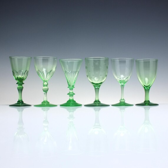 Six Antique Victorian Vaseline Wine Glasses C1880 - Etsy Israel