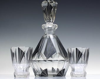 Art Deco Carl Palda Glass Decanter & Glasses c1930