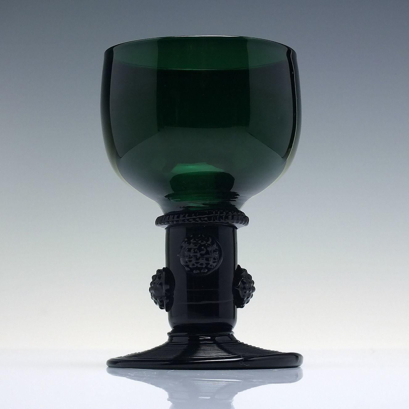 Georgian Bristol Green Wine Roemer Glass with Open Hollow Stem c1820