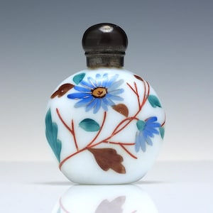 19th Century Hand Painted Opaline Glass Perfume Bottle c1880