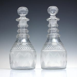 Pair Of Georgian Anglo Irish Prussian Glass Decanters c1810