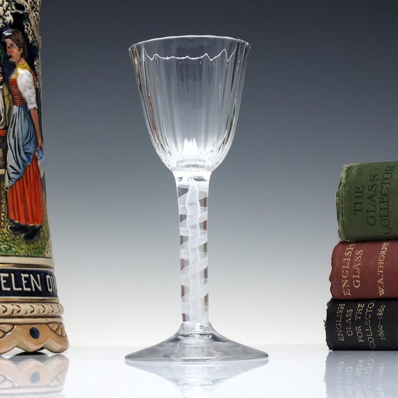 Rare 18th Century Ribbed Bowl Opaque Twist Wine Glass c1760
