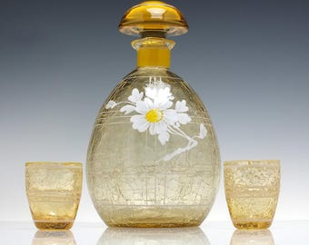 黄色のガラス製ワインリキュールデカンタボトル ウイスキーデカンタ