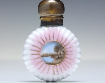 Antique Hand Painted Opaline Glass Perfume Bottle c1920