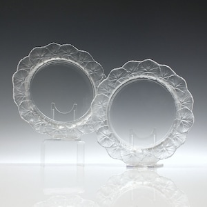 Pair French Signed Lalique Honfleur Geranium Leaf Glass Plates c1980