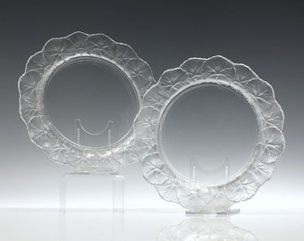 Pair French Signed Lalique Honfleur Geranium Leaf Glass Plates c1980