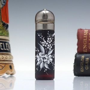 Victorian Cranberry Enamelled Glass Perfume Bottle c1880