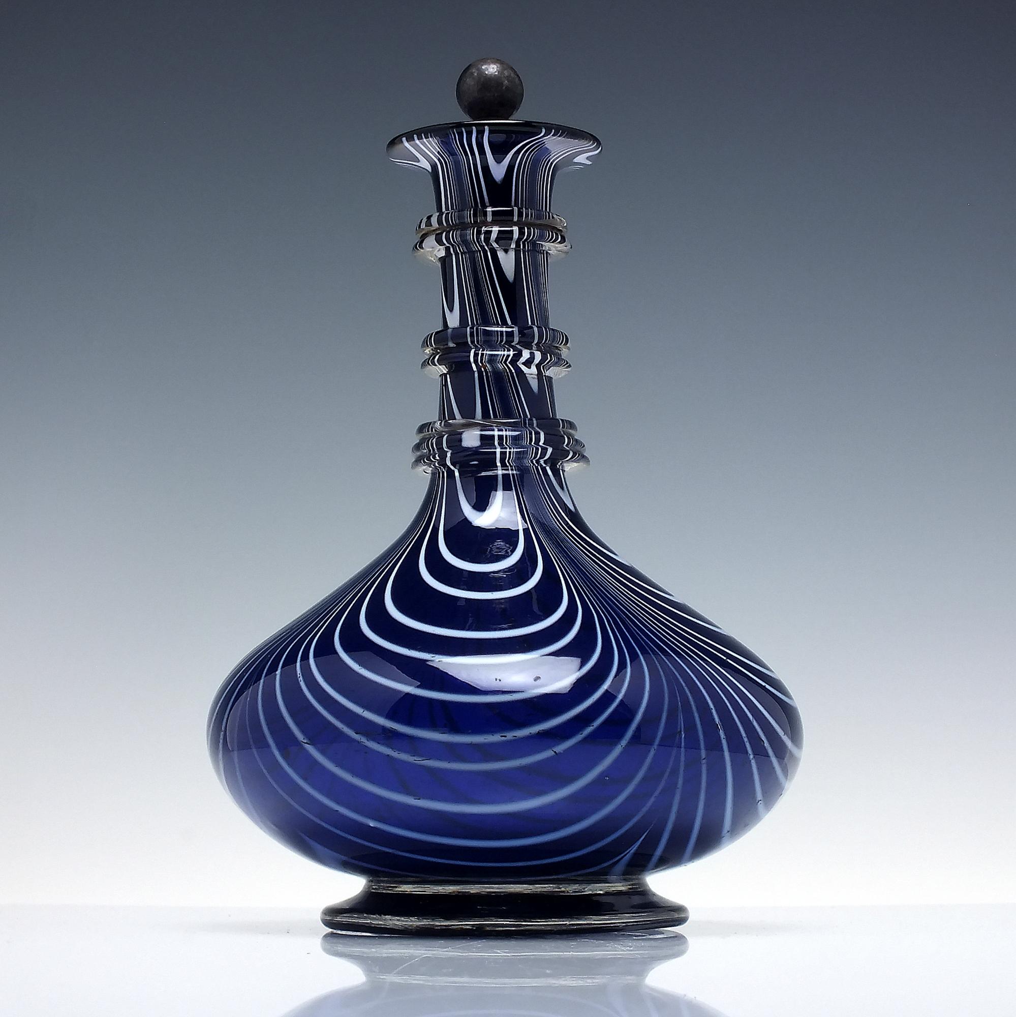 19th Century Victorian Blue Nailsea Glass Decanter or Wine Carafe