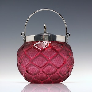 Antique Victorian Cranberry Glass Biscuit Barrel c1890