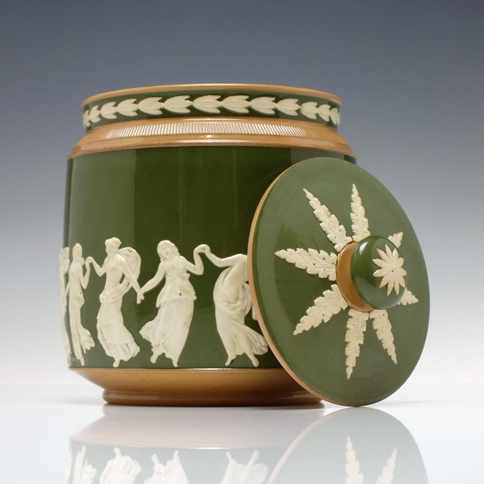 Victorian Copland Spode Green Jasperware Biscuit Barrel c1895 Etsy