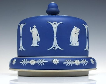 アンティーク雑貨 James Dudson Blue Jasperware Cheese Dome Victorian James Dudson English Blue Jasper Ware Pottery Cheese