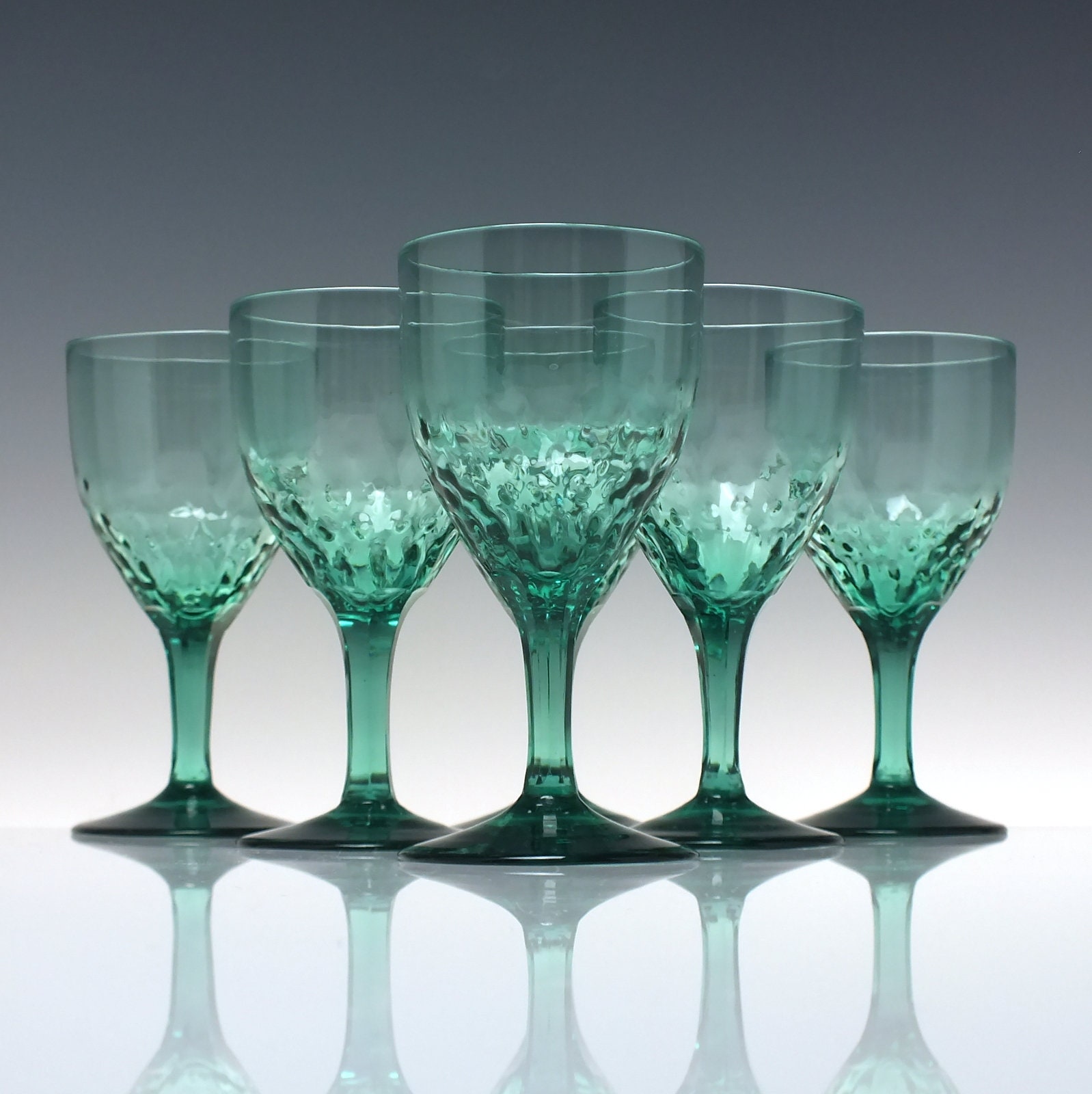 Antique Victorian Green Wine Glasses, Set of Six 19th Century Drinking