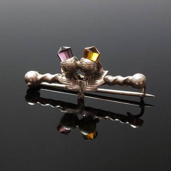 Scottish Victorian Solid Silver Celtic Thistle Br… - image 1