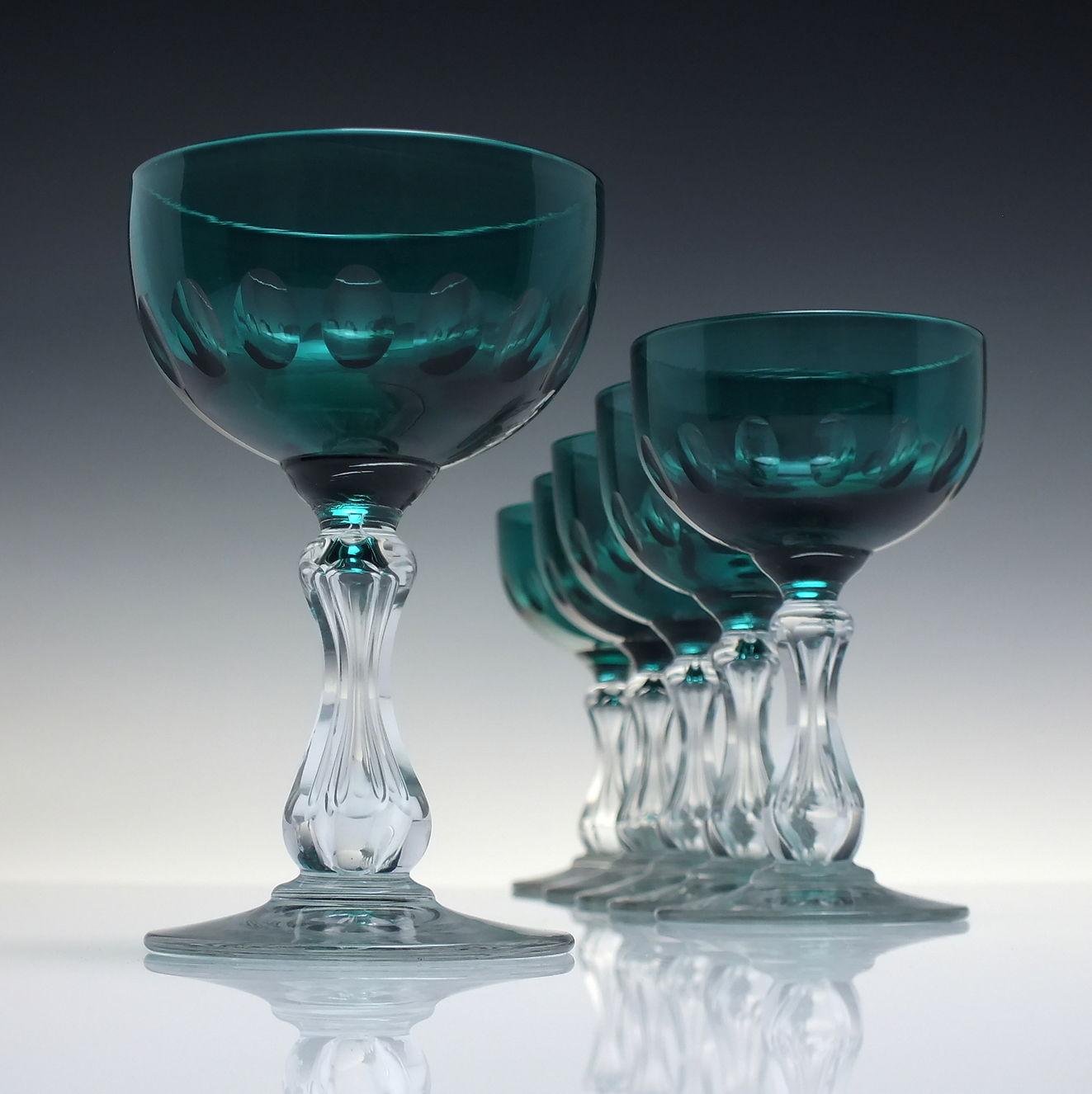Six Val St Lambert Hollow Stemmed Blue Wine Glasses C1880 - Etsy