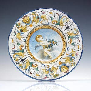 激レア イタリアルネサンス・マヨリカ陶器の掛時計 アンティーク イタリア ルネサンス 19 世紀 マヨリカ焼き プレート