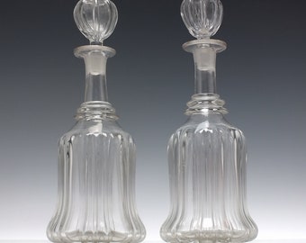 Pair Large 19th Century Glass Wine Decanters c1840