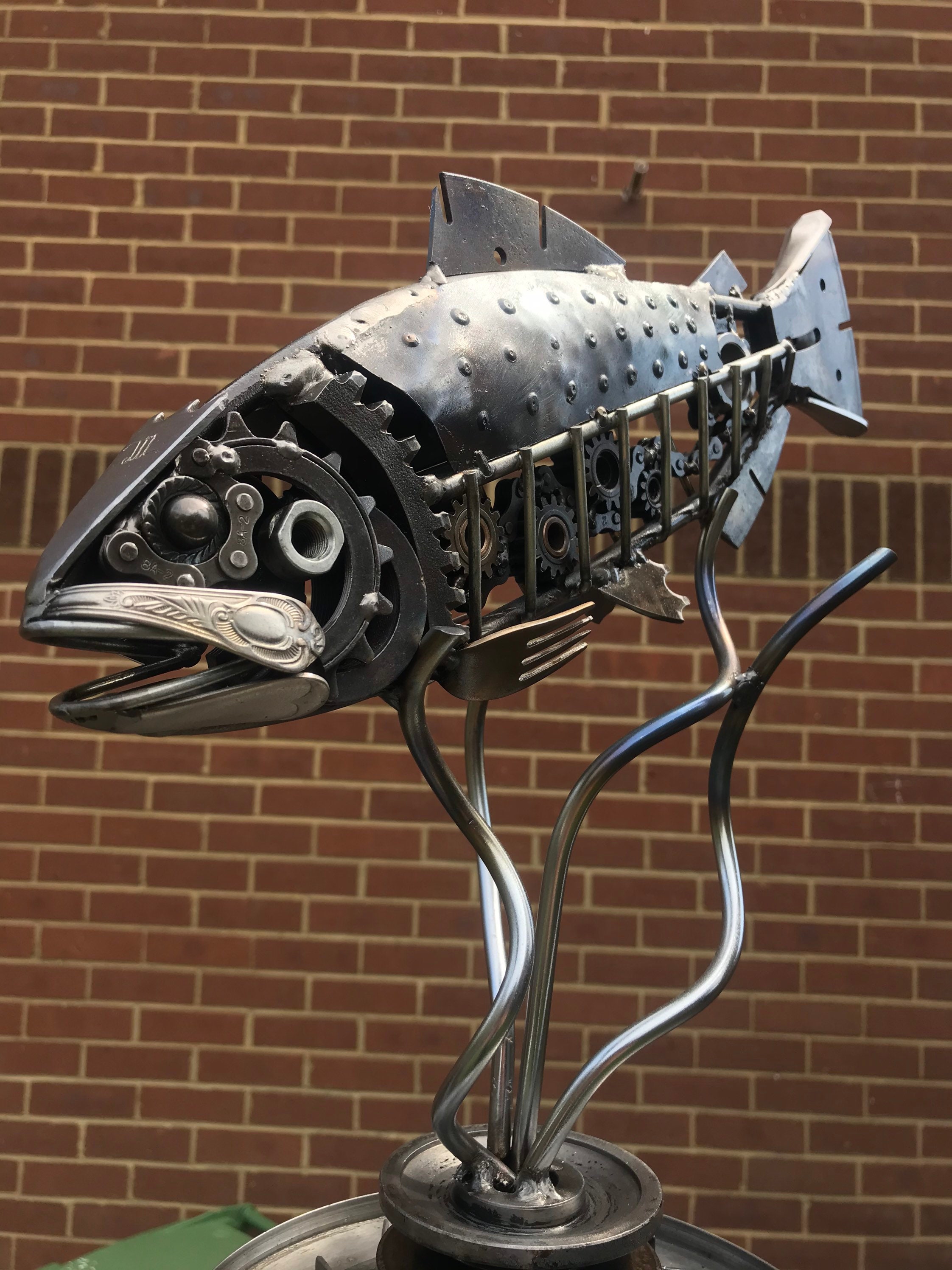 Scrap metal trout fish sculpture Etsy
