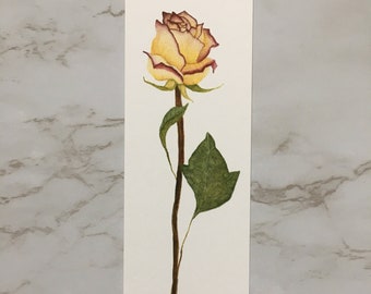 Gelbes und Lila Rosen Lesezeichen | Blumen Lesezeichen | Aquarell Rose Lesezeichen | Getrocknete Blumen Lesezeichen | Geschenke für Leser | Zurück zur Schule