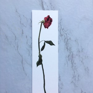 Segnalibro di carta rosa bordeaux essiccata / Segnalibro rosa essiccata / Segnalibro fiore / Segnalibro botanico / Regali per i lettori / Segnalibro rose essiccate