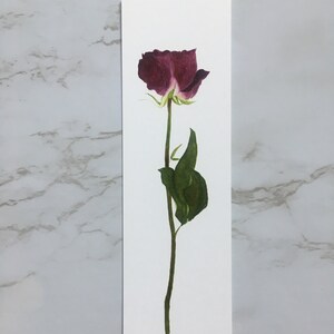 Segnalibro fiore acquerello rosa viola / segnalibro rosa secca / segnalibro fiore / ritorno a scuola / regali per i lettori / segnalibro rose secche