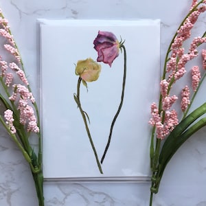 Watercolor Pink and Yellow Rose Blank Greeting Card | Blank Floral Notecard | Watercolor Flowers Notecard | Watercolor Roses Notecard