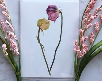 Watercolor Pink and Yellow Rose Blank Greeting Card | Blank Floral Notecard | Watercolor Flowers Notecard | Watercolor Roses Notecard