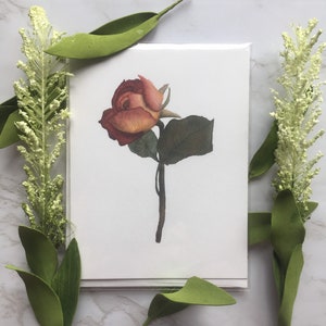 Floral Watercolor Rose Blank Greeting Card |  Roses Note Cards | Blank Flower Cards | Red Rose Notecards | Botanical Illustration Card