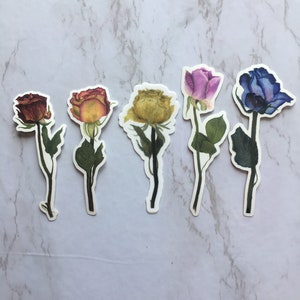 Pacchetto adesivo Rose acquerello / Vinile Arte botanica Adesivo / Adesivo floreale / Acquerello / Rosa rossa / Rosa gialla / Rosa rosa / Rosa blu