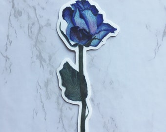 Vinilo Pegatina Acuarela Rosa Azul / Pegatina de Arte Botánico / Pegatina Floral / Pegatina de Artista de Acuarela / Regreso a la Escuela