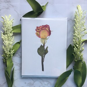 Floral Watercolor Rose Blank Greeting Card |  Roses Note Cards | Blank Flower Cards | Yellow Rose Notecards | Botanical Illustration Card