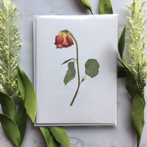 Red Rose Greeting Card- Title: &quot;Not Broken, Just Bent&quot;, Blank Card, Floral Card