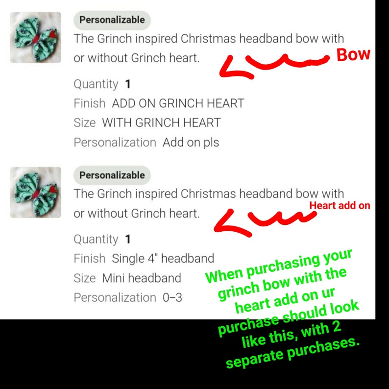 Grinchy man Christmas headband bow with or without Grinch heart.