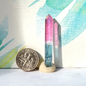 Aqua Aura Pink Rose Aura Quartz Crystal with drilled hole L 38mm W 5-6mm