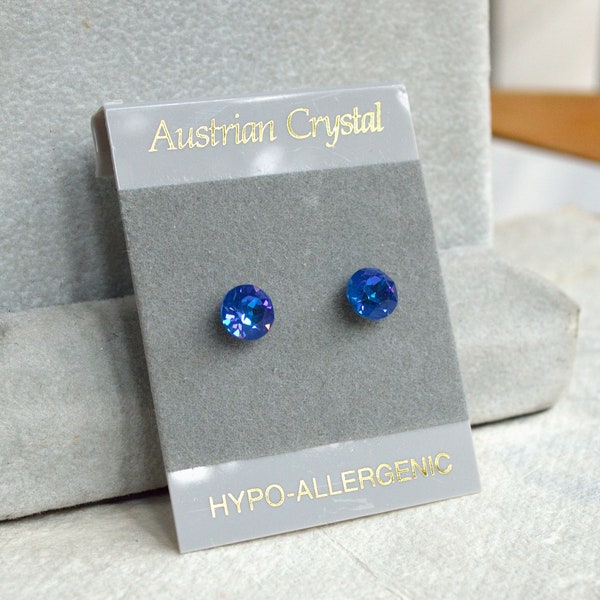 Blue Crystal Stud Hypoallergenic  Earrings, 6mm Faceted Round Austrian Crystal Stud Earrings, Royal Blue Crystal Color