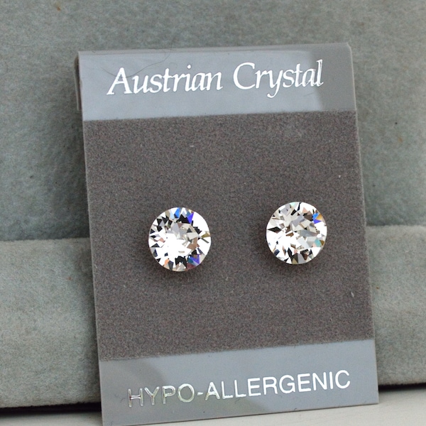 Crystal Stud Hypoallergenic Earrings, 8mm Faceted Austrian Round Chaton Cut Crystal Studs, Color Name: Crystal Clear