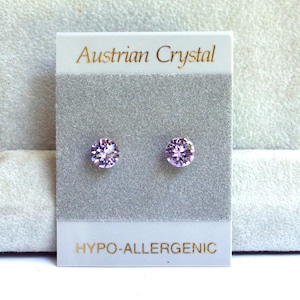 Purple Violet Crystal Hypoallergenic Studs, 6mm Faceted Round Austrian Crystal Earrings, 1 pair Crystal Color Name, Violet