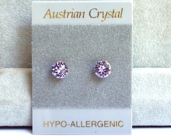 Purple Violet Stud Earrings: 6mm Crystals, Hypoallergenic findings, Color - Violet