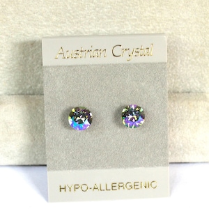 Blue Silver Round Hypoallergenic Studs, 7mm Faceted Austrian Crystal Earrings, Crystal Color Name, Crystal Paradise Shine
