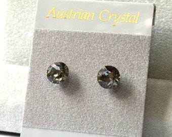 Black Crystal Stud  Hypoallergenic Earrings, 8mm Faceted Round Austrian Crystal Stud Earrings, Crystal Color Name Black Diamond
